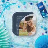 Navy Blue Minimal Minimalist Photo Arch Graduation ペーパープレート (パーティー)