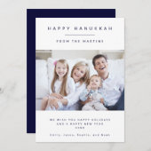 Navy Blue Minimalism | Simple Hanukkah Photo シーズンカード (正面/裏面)