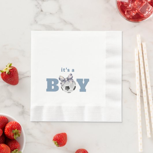Navy Blue Minimalist Bow Soccer Boy Baby Shower 縁ありランチョンナプキン (インサイチュ)