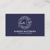 Navy Blue Minimalist Professional Logo QR Code 名刺 (正面)