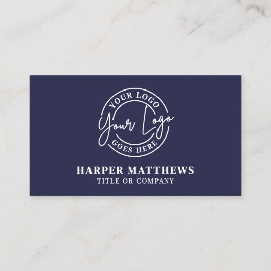 Navy Blue Minimalist Professional Logo QR Code 名刺 (正面)