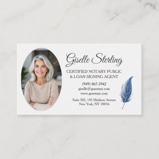 Navy Blue Mobile Notary Public Modern Photo  名刺 (正面)