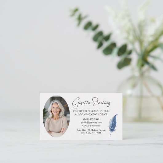 Navy Blue Mobile Notary QR Code Modern Photo 名刺 (スタンド正面)