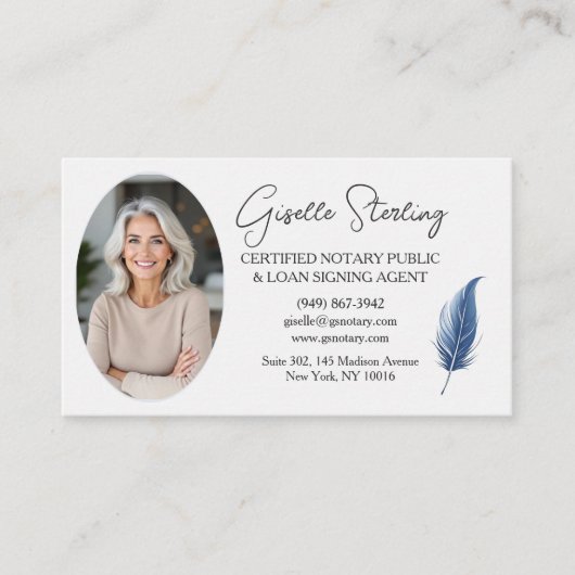 Navy Blue Mobile Notary QR Code Modern Photo  名刺 (正面)