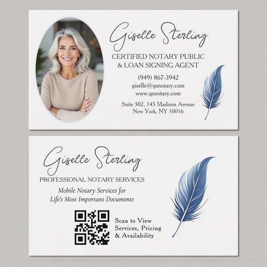 Navy Blue Mobile Notary QR Code Modern Photo  名刺