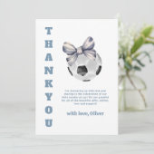 Navy Blue Modern Bow Soccer Sport Boy Baby Shower  サンキューカード (スタンド正面)