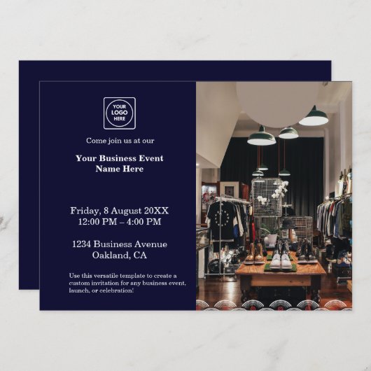 Navy Blue Modern | Professional Business Event 招待状 (正面/裏面)