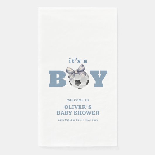 Navy Blue Modern Soccer Boy Baby Shower Welcome (正面)