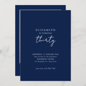 Navy Blue Modern Thirty Photo Birthday Party 招待状 (正面/裏面)