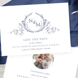 Navy Blue Monogramエレガントの写真結婚 セーブザデート