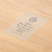 Navy Blue Monogram Acrylic Wedding Invitation アクリル招待状 (レイダウン)