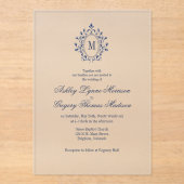 Navy Blue Monogram Acrylic Wedding Invitation アクリル招待状 (正面)