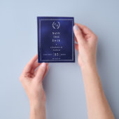 Navy blue monogram budget wedding Save the Date  チラシ (手)