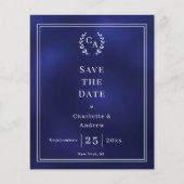 Navy blue monogram budget wedding Save the Date  チラシ (正面)