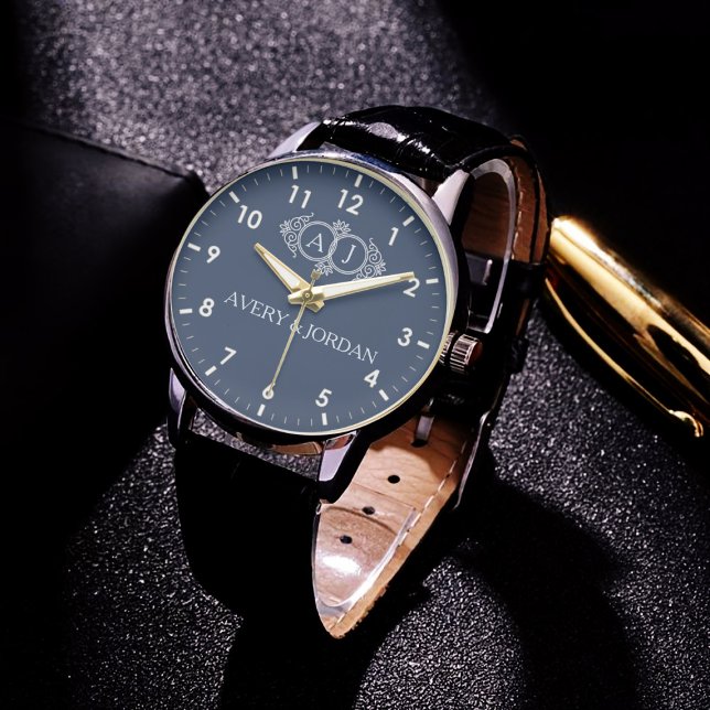 Navy Blue Monogram Couple name 腕時計 (クリエイターアップロード済み)