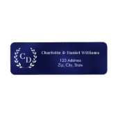 Navy blue monogram initials wreath return address ラベル (正面)