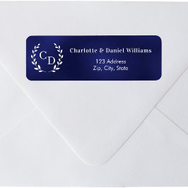 Navy blue monogram initials wreath return address ラベル