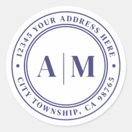 Navy Blue Monogram Return Address ラウンドシール
