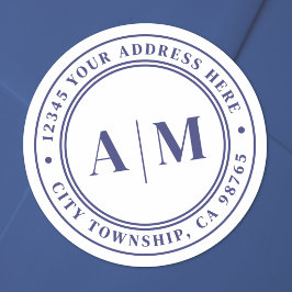 Navy Blue Monogram Return Address ラウンドシール