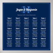 Navy Blue Monogram Seating Chart Square Poster ポスター (正面)