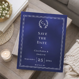 Navy blue monogram wedding Save the Date card