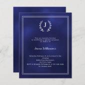 Navy blue monogram wreath age-neutral invitation (正面/裏面)