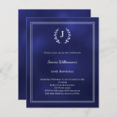 Navy blue monogram wreath birthday invitation (正面/裏面)