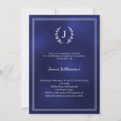 Navy blue monogram wreath milestone age-neutral 招待状 (正面)