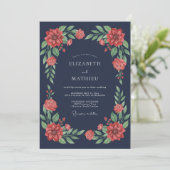 Navy Blue Moody Botanical Wedding 招待状 (スタンド正面)