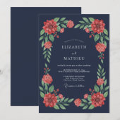 Navy Blue Moody Botanical Wedding 招待状 (正面/裏面)