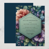 Navy Blue Moody Evening Wedding 招待状 (正面/裏面)