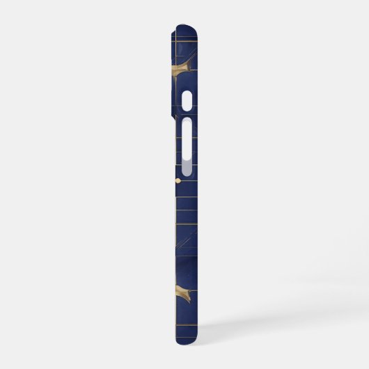 Navy Blue Moon and Gold Grid Design iPhone 16ケース (左側面)