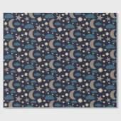 Navy Blue Moon Stars and Clouds Gift Wrap ラッピングペーパー (フラット)