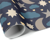 Navy Blue Moon Stars and Clouds Gift Wrap ラッピングペーパー (ロールコーナー)