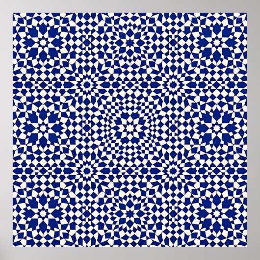 Navy Blue Mosaic Geometric Pattern ポスター (正面)