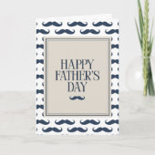 Navy Blue Mustache Pattern Happy Father's Day カード (正面)