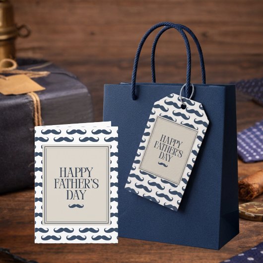 Navy Blue Mustache Pattern Happy Father's Day カード