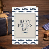 Navy Blue Mustache Pattern Happy Father's Day カード