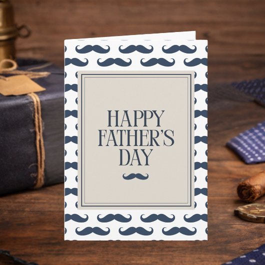 Navy Blue Mustache Pattern Happy Father's Day カード