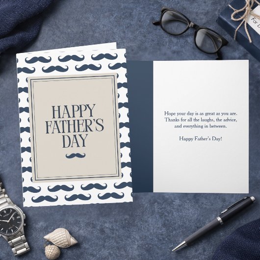 Navy Blue Mustache Pattern Happy Father's Day カード