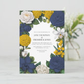 Navy Blue, Mustard Yellow & White Floral Wedding 招待状 (スタンド正面)