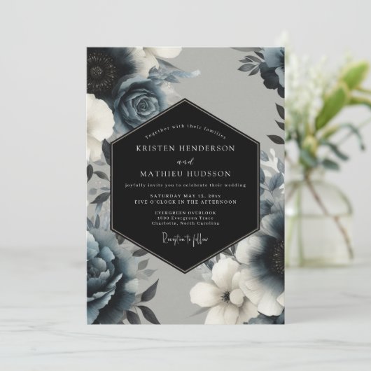 Navy Blue Mystical Winter Wedding 招待状 (スタンド正面)