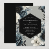 Navy Blue Mystical Winter Wedding 招待状 (正面/裏面)