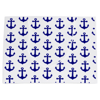 Navy blue nautical anchor  ラージペーパーバッグ