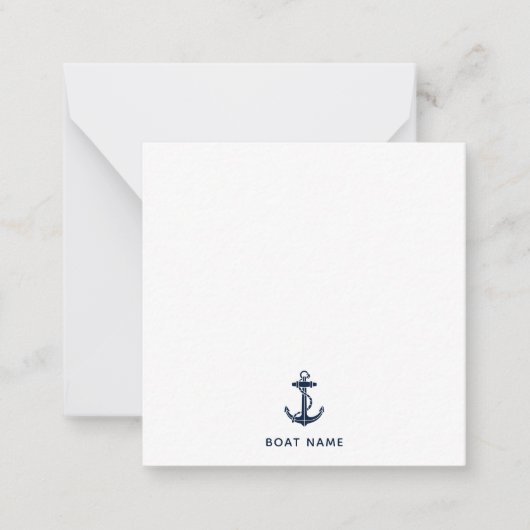 Navy Blue Nautical Anchor Boat Name Custom ノートカード (正面)