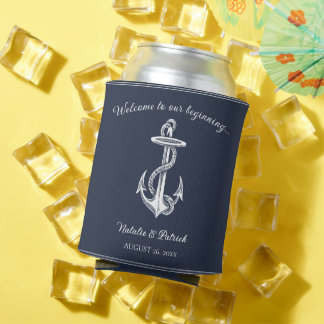 Navy Blue Nautical Anchor Wedding 缶クーラー