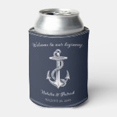 Navy Blue Nautical Anchor Wedding 缶クーラー (缶正面)