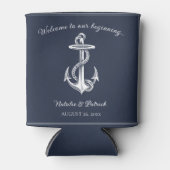Navy Blue Nautical Anchor Wedding 缶クーラー (正面)