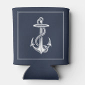 Navy Blue Nautical Anchor Wedding 缶クーラー (裏面)