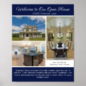 Navy Blue Open House Welcome Real Estate Photo ポスター (正面)